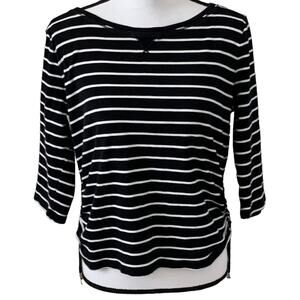 CHAPS LONG SLEEVE PULL-OVER KNIT TOP, JUNIORS/WOMENS, XL, BLACK & WHITE STRIPES